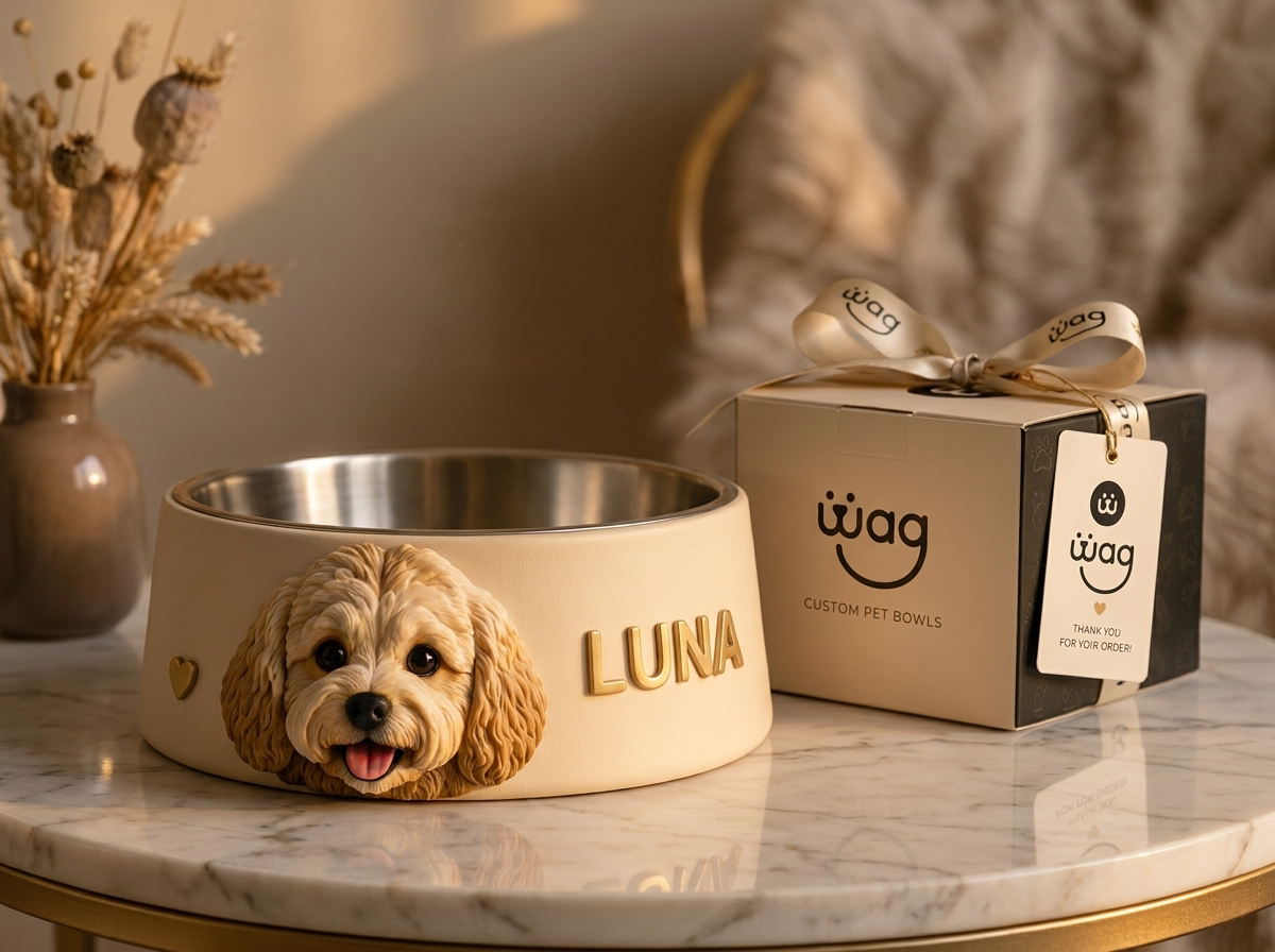 WAG Custom Pet Bowl, handcrafted with your pet's face